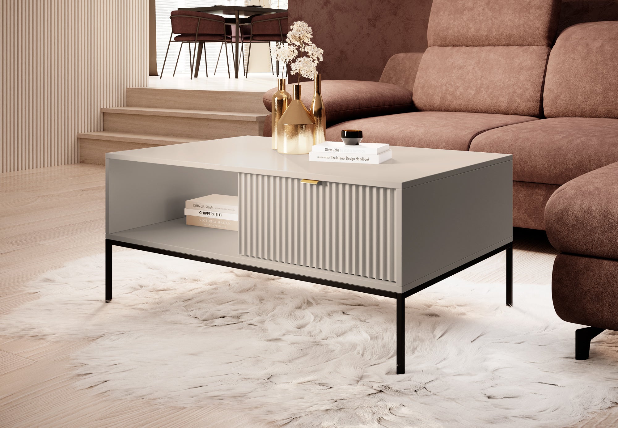 Navil - Salontafel met 2 lades - Beige - 104x68x46 cm