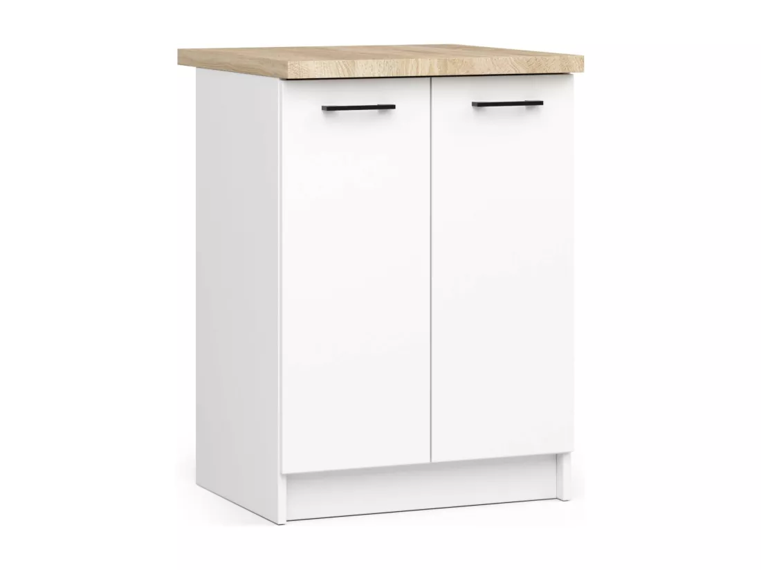 Armoires de cuisine basse AKORD S60 OLIWIA Blanc 60 cm 2 portes façade Blanche 2 étagères 60x46x85 cm