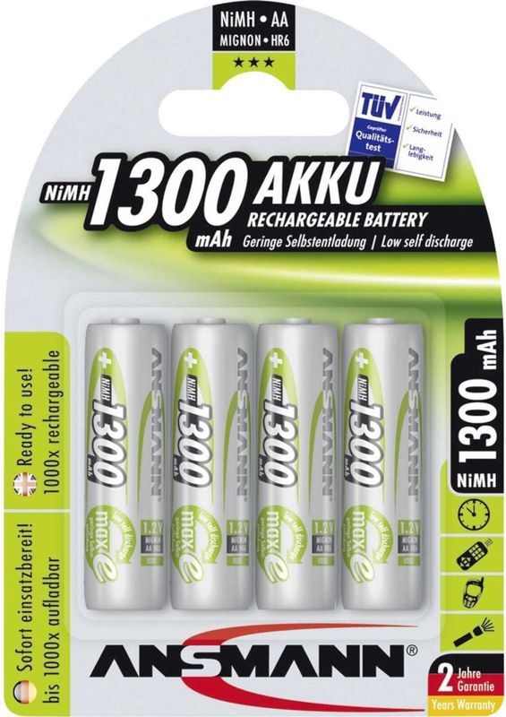 AA Batterijen - 4 Stuks - 1,2 V 1300 mAh - Oplaadbaar - MaxE-Technologie