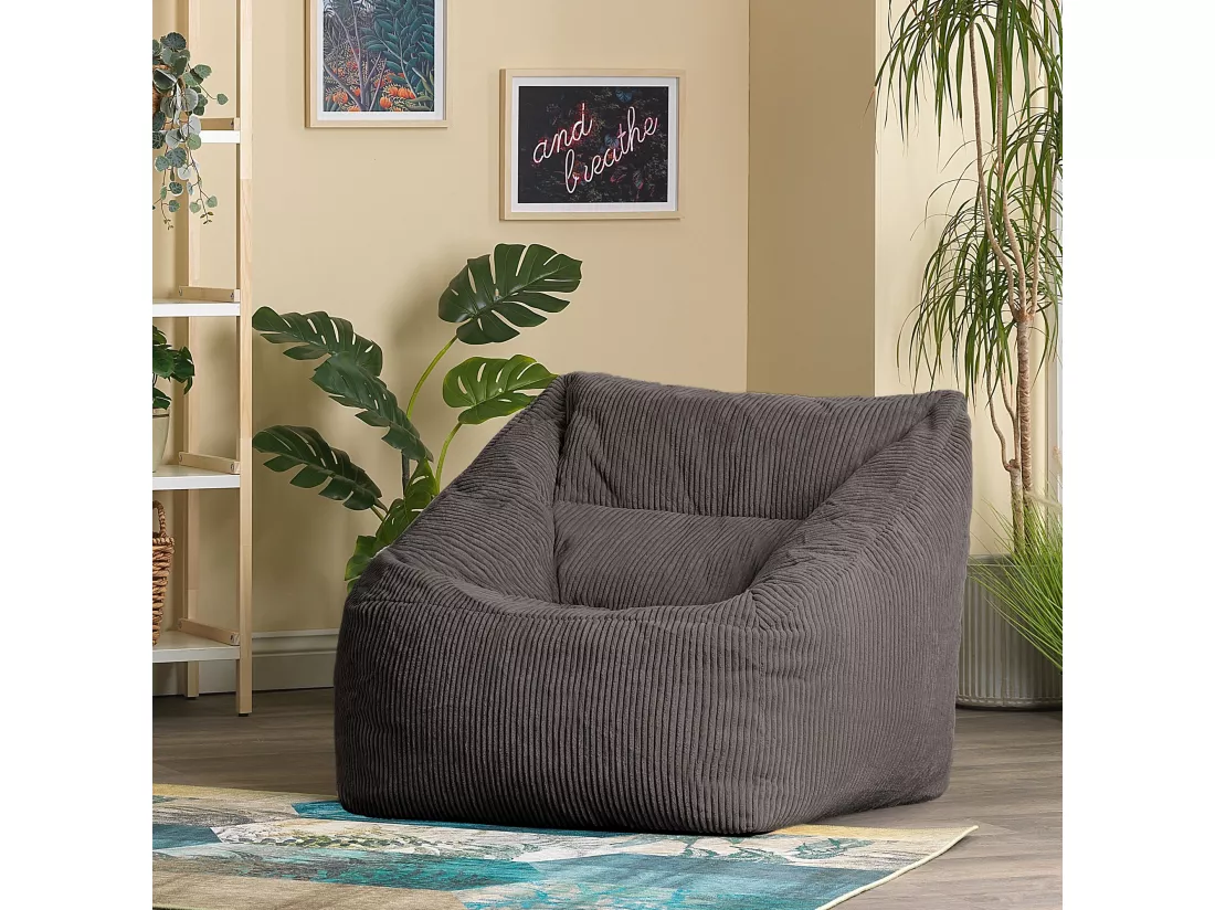 Pouf fauteuil velours côtelé gris anthracite - MORGAN