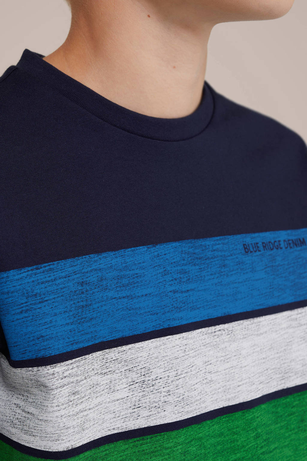 WE Fashion gestreept T-shirt donkerblauw/blauw/groen