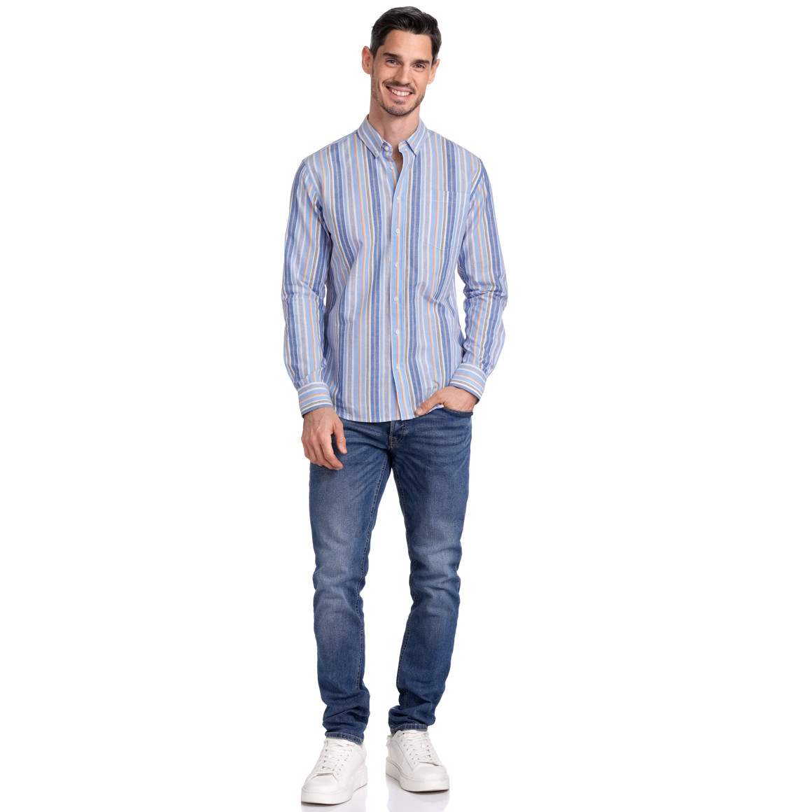 VanVaan Herren Hemd mit Leinenmix hellblau / weiss / orange
