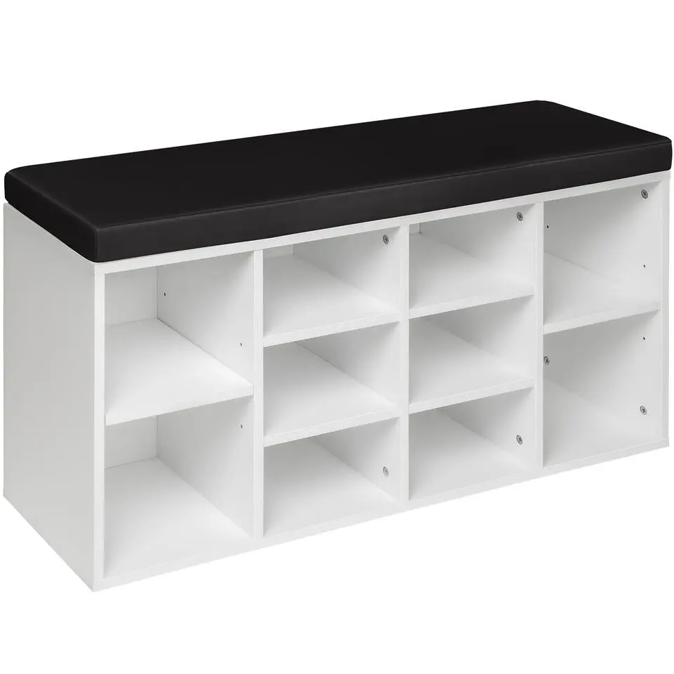 tectake Schoenenkast met zitkussen 103,5x48x30cm, Zwart / Wit