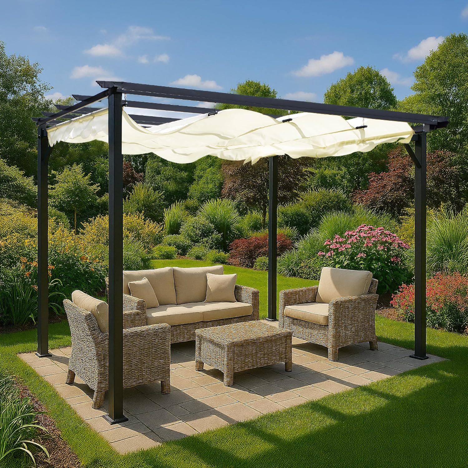 Grindi - Garten Pergola Pavillon Terrassendach - Milos I 3x3m - wasserdichtes & stabiles Sonnenschutz für Terrasse und Freistehender, Carport-Pavillon, Grillpavillon, Markise als Vordach für Haustür