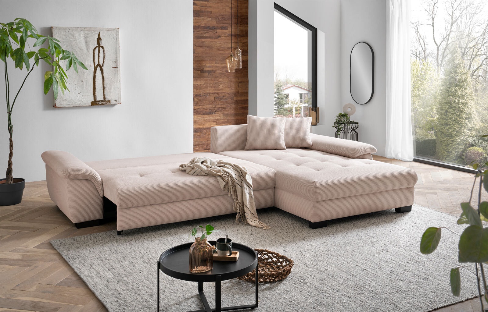 Ecksofa Daaden Cordbezug beige