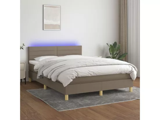 Sommier tapissier avec matelas et LED Taupe 140x190 cm Tissu