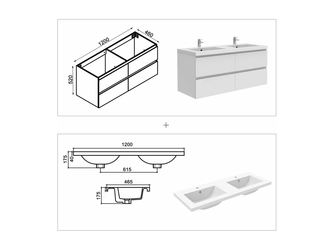 Ensemble meuble de salle de bains 120cm, vasque + colonne + LED miroir mural,blanc