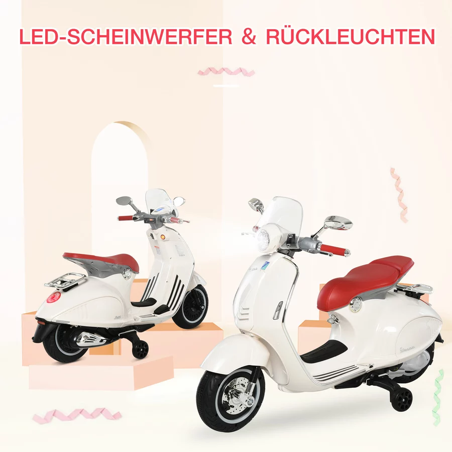 HOMCOM Elektrisches Kindermotorrad als Vespa weiß