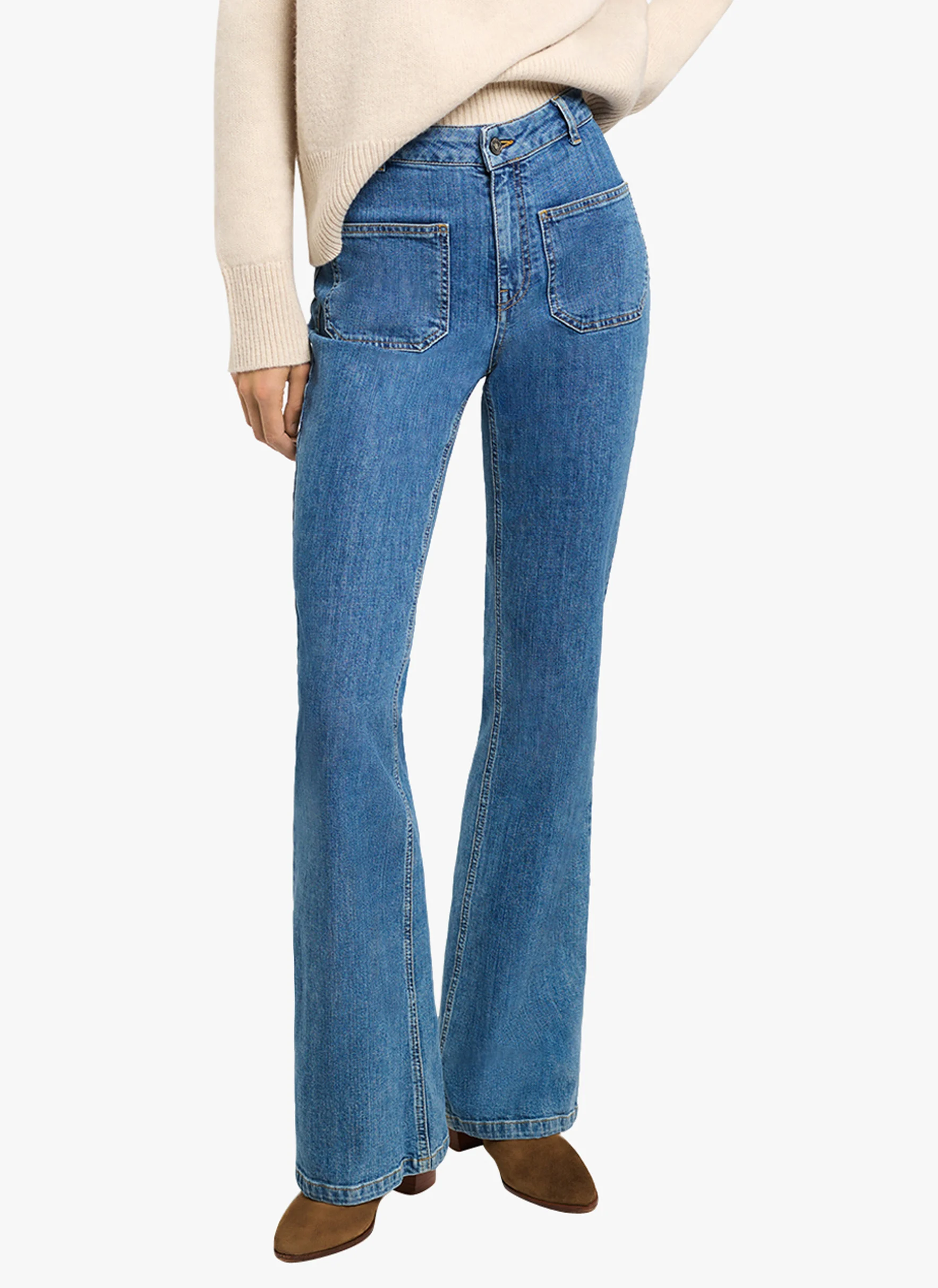 DOMPAY - Jean flare taille haute en coton | Bleu