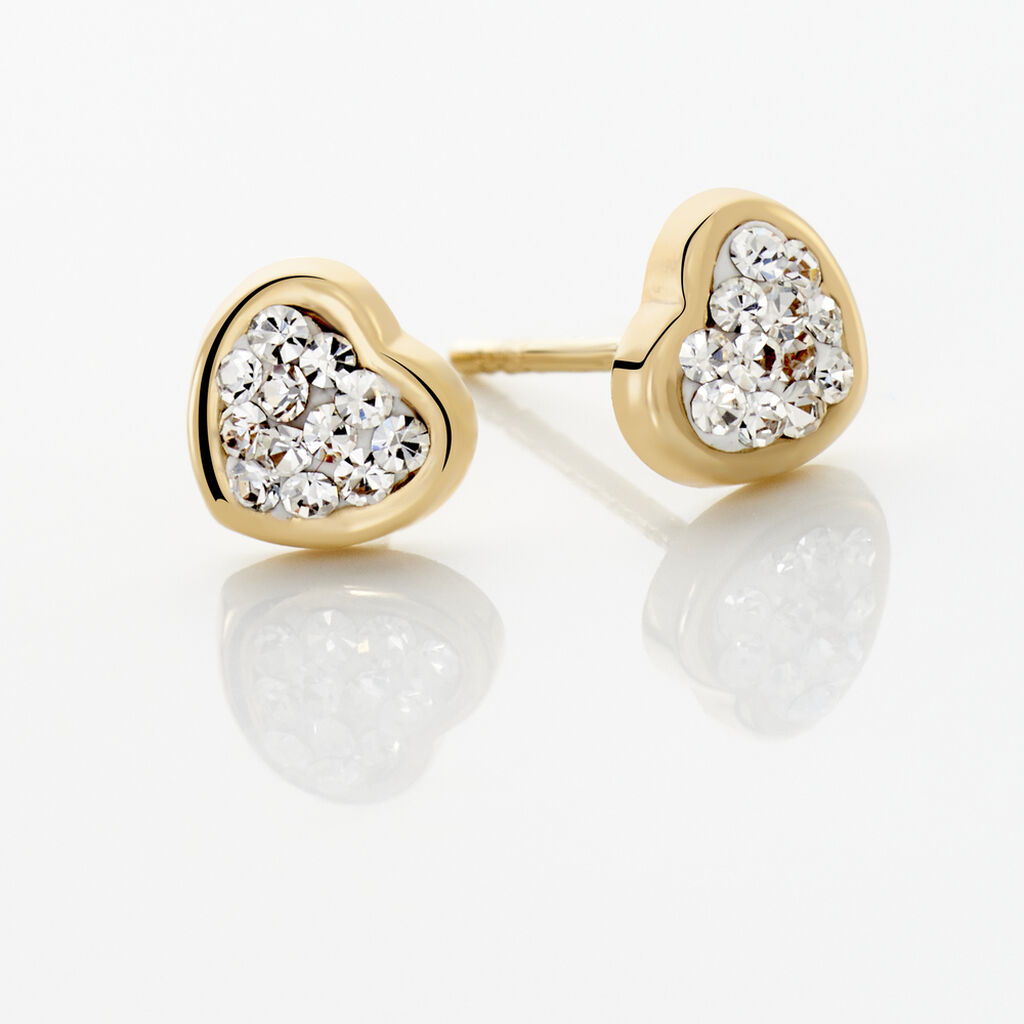 Boucles D'oreilles Puces Daria Cœur 0 Or Jaune Strass