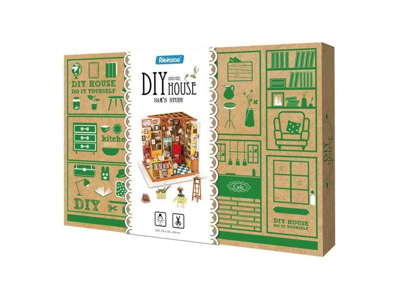 RoboTime Bausatz Sam's Study Library 3D-Puzzle aus lasergeschnittenen Holzteilen