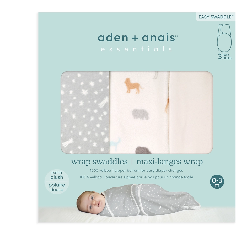 aden + anais™ essentials easy swaddle™ Pucksack 1,5 TOG 3er-Pack wild prairie Velboa 0-3 Monate