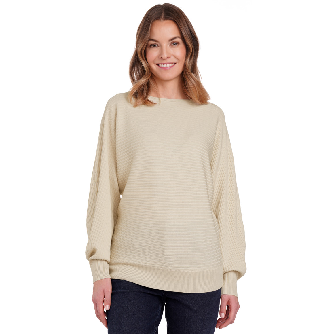 Gina Benotti Damen Strickpullover mit Fledermaus-Ärmeln beige
