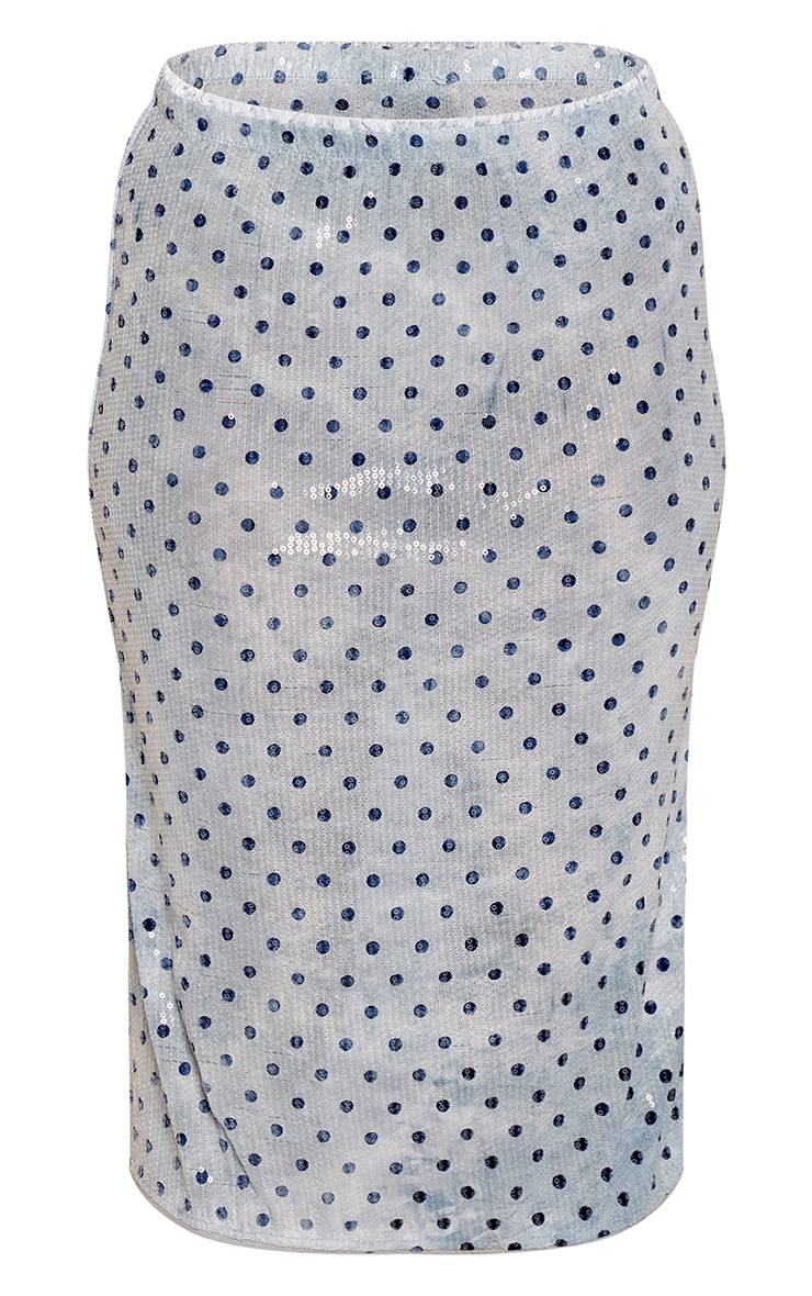 Bleu Jupe Midaxi À Pois Avec Détails De Dentelle Et Sequins