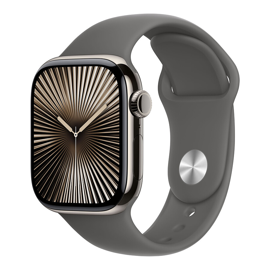Apple Watch Series 10 GPS + Cellular - Titane Naturel - Bracelet Sport Gris Minéral - 42 mm - Taille M/L