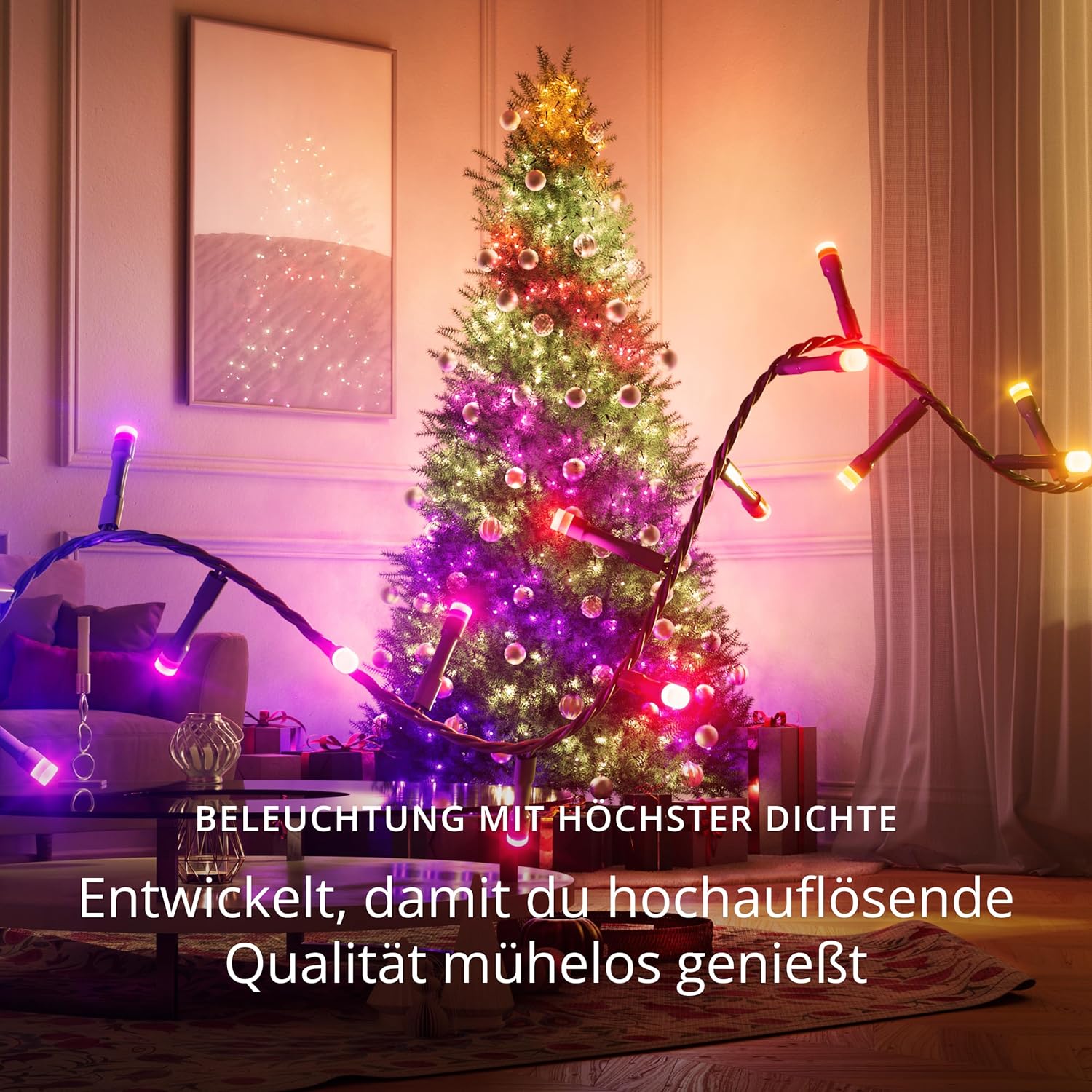 Twinkly Strings HD 700 Smart RGB+W LEDs, 38,5 Meter, Grüne Leitung, Weihnachtsbeleuchtung für Innen- und Außenbereich