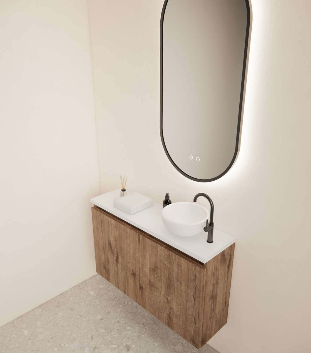 Gliss Design Echo toiletmeubel 80cm wellington oak met toppaneel wit mat