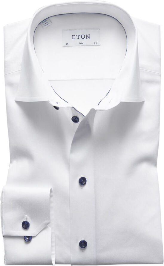 ETON White Twill Shirt Dark Blue Details - Slim Fit Hvid