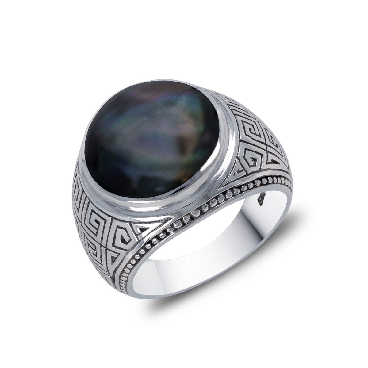 Bague Chevalière Homme en Argent Massif Effet Vieilli avec Nacre Noire - Idée Cadeau Masculin | Aden