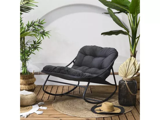 SABHA - Fauteuil à Bascule en Métal et Textilène Gris avec Coussin Gris
