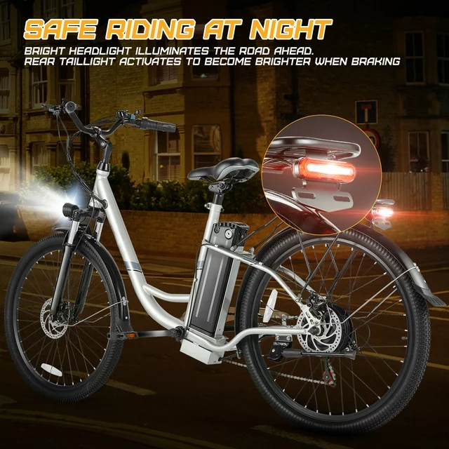 Bicicleta elétrica Gocio 500W para adultos, bicicleta híbrida elétrica de 26 polegadas para cidade, bicicleta elétrica com bateria de 48V 7.8Ah