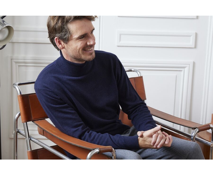 Pull laine homme col roulé Navy - EMERIC