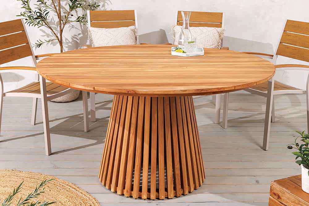 Runder Esstisch EMPIRE TEAK 140cm braun Teakholz Indoor Outdoor wetterfest