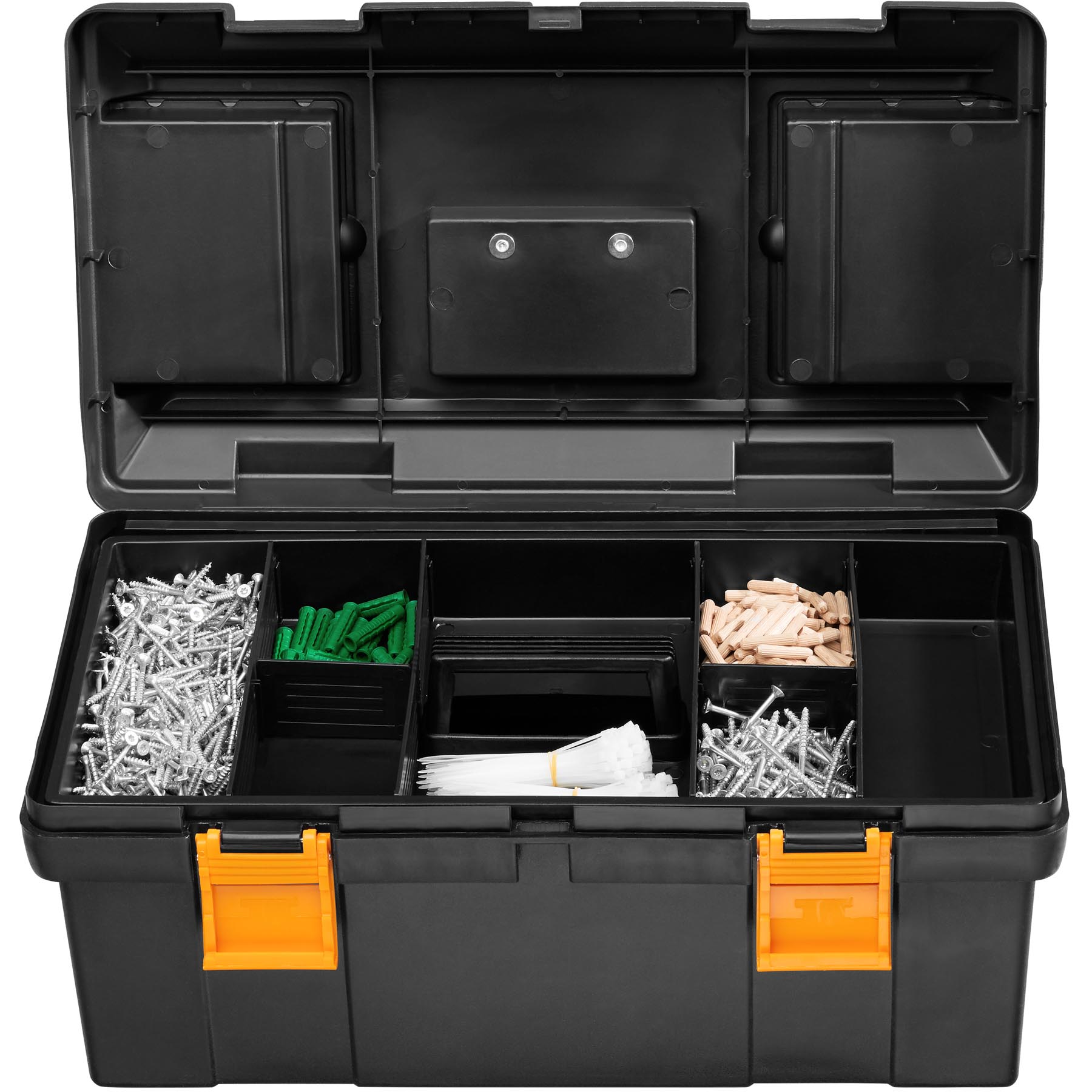 tectake® Werkzeugbox, aus robustem Kunststoff, 2 Kleinteileboxen auf der Oberseite, 51 x 28,5 x 24,5 cm