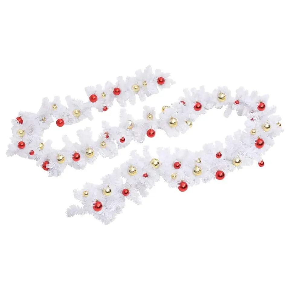 vidaXL - Kerstdecoratie kerstslinger met kerstballen 10 m - Wit - PVC