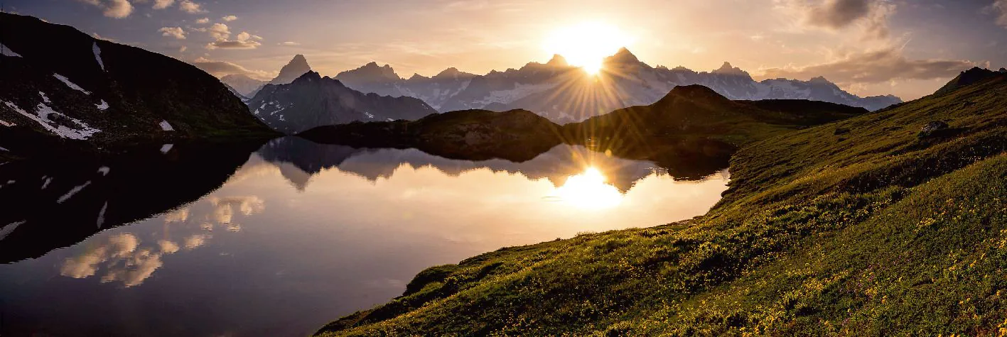 Poster Berge Sonnenuntergang, 53 x 158 cm