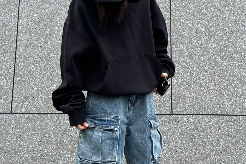 AXEN - Mid Rise Washed Wide Leg Cargo Jeans