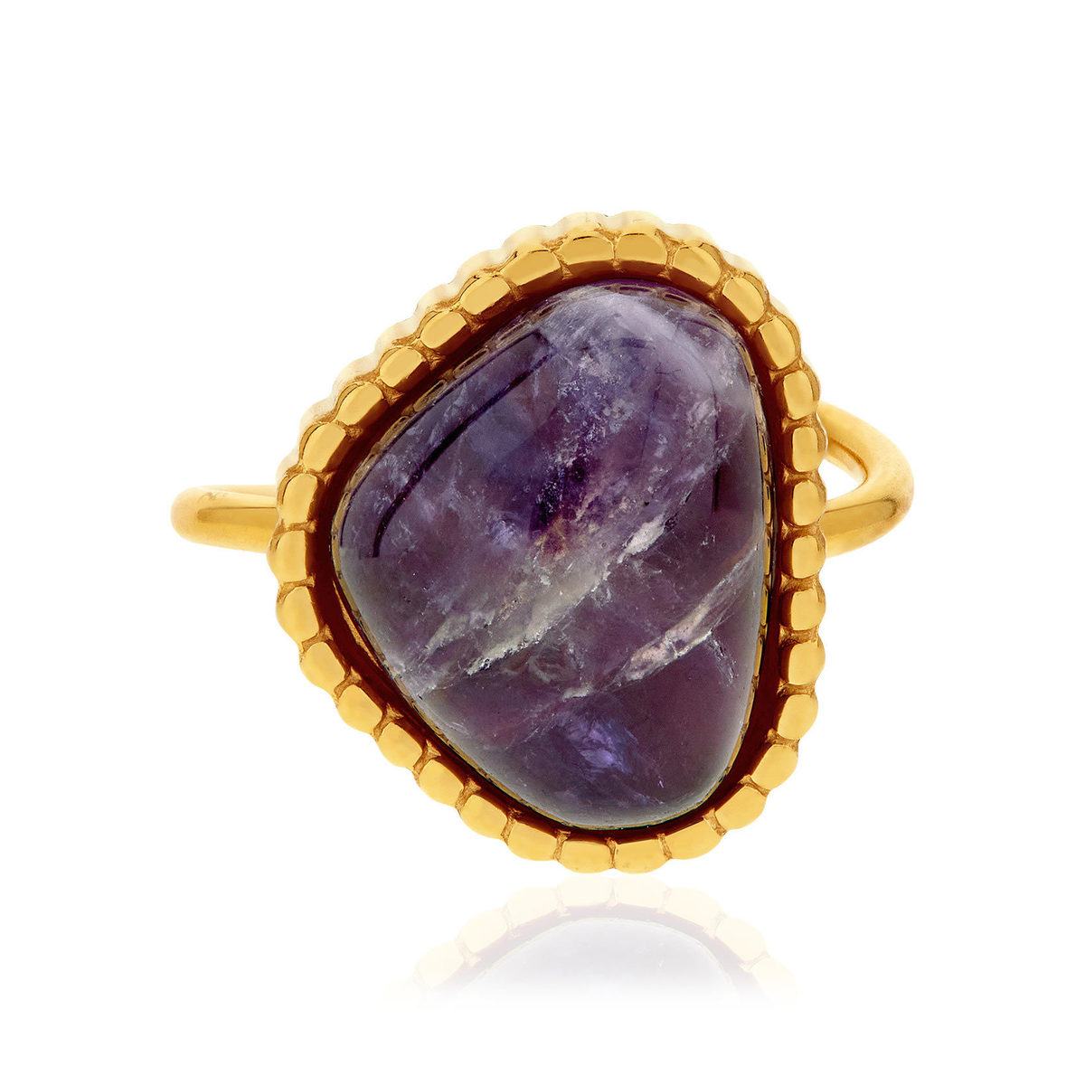 Bague acier doré ouverte améthyste