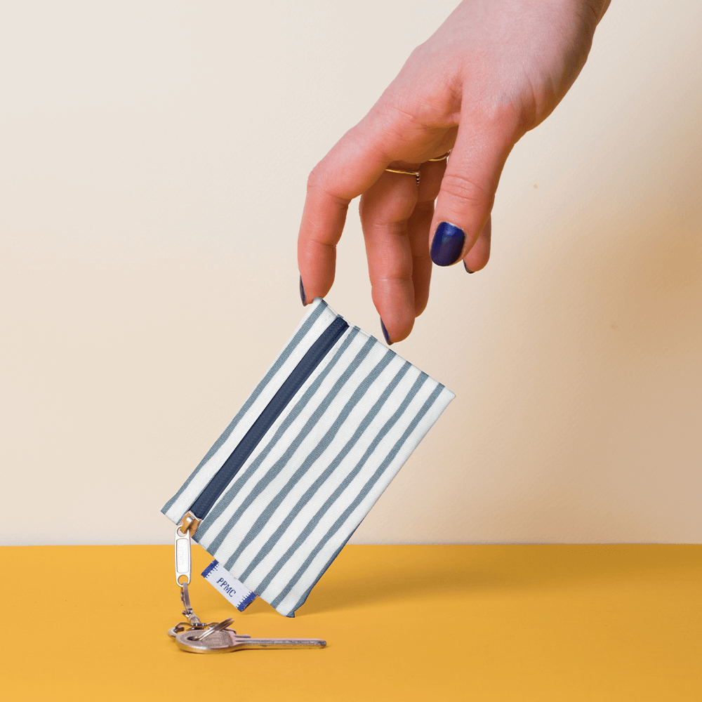 Pochette Porte-Clés Rayé Bleu Blanc