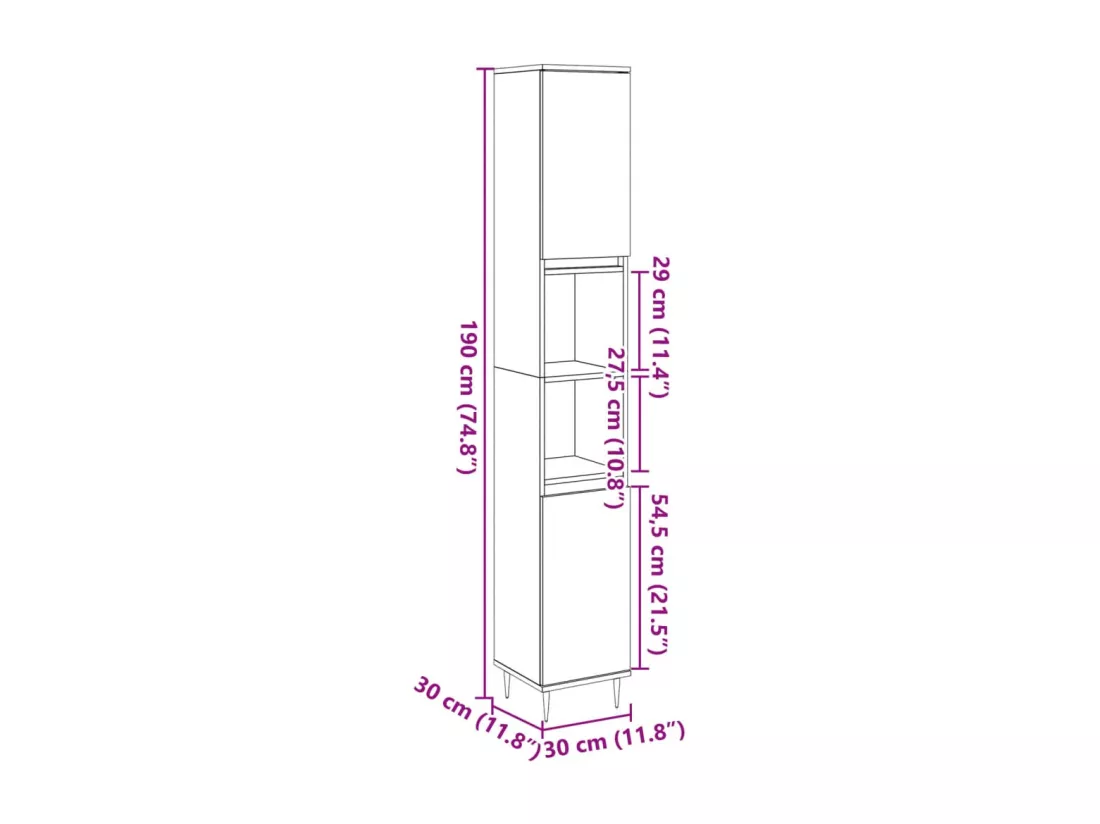 Armoire de salle de bain chêne artisanal 30x30x190 cm