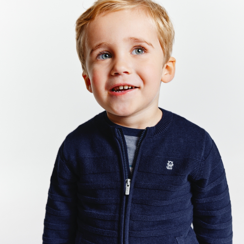 Gilet zippé maille fantaisie bleu bébé garçon