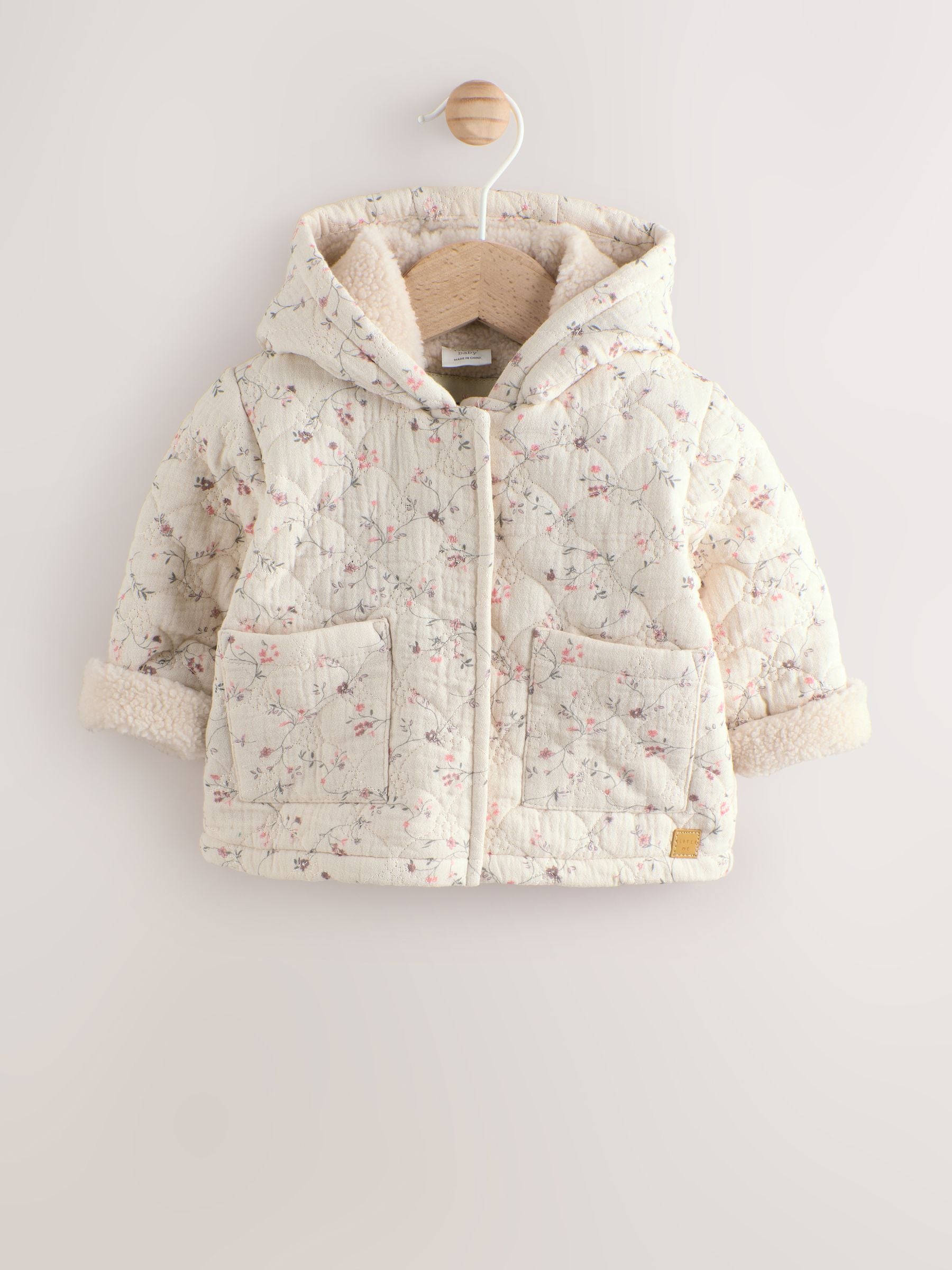 Ecru met bloemenmotief - Baby jas van jersey met kreukeltextuur (0mnd-2jr)