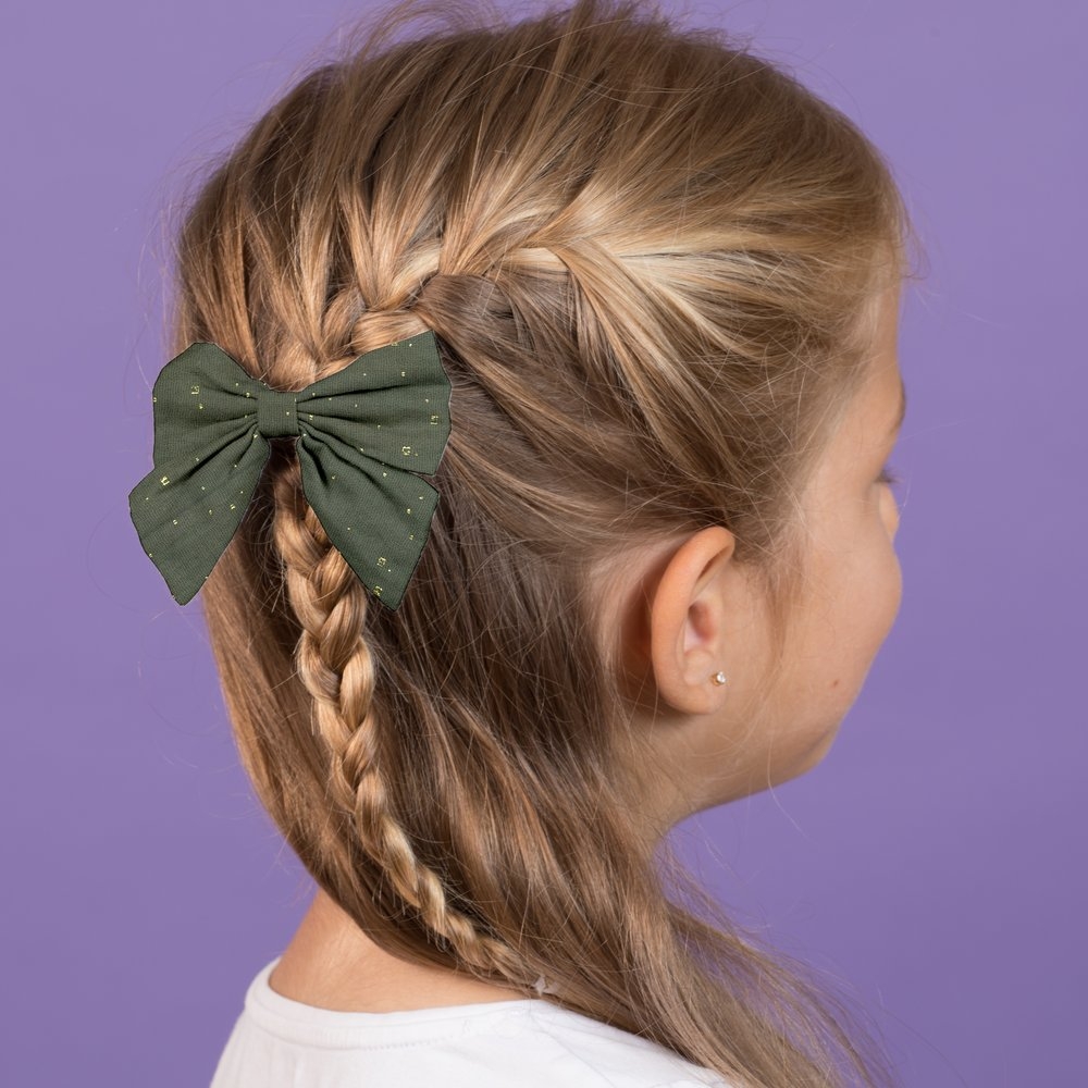 Barrette Noeud Papillon Gaze Pois Or Kaki