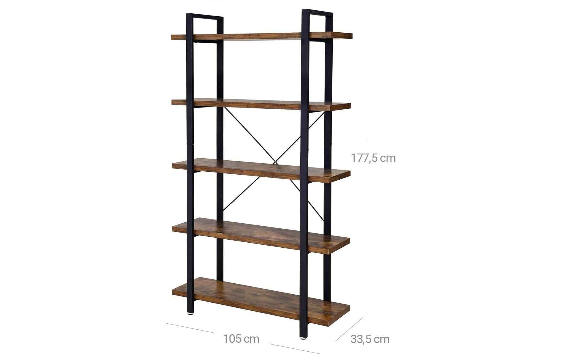 Regal mit 5 Ebenen 105 x 177.5 cm, Braun/Schwarz<br>Leiterregal mit Metallgestell