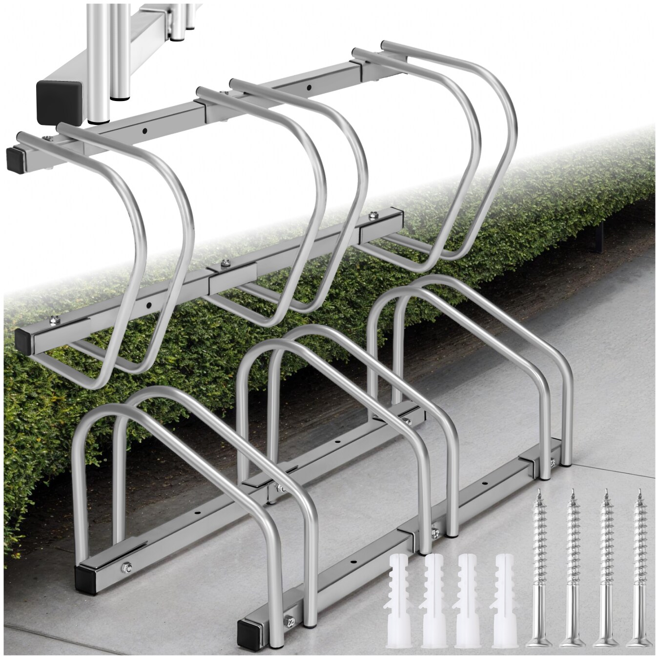 tectake® Fahrradständer, aus rostfreiem Stahl, Boden- und Wandmontage, von beiden Seiten befahrbar
