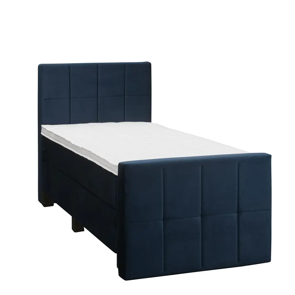 Boxspring met voetbord Liv geblokt - blauw - 90x200 cm - vierkante poot