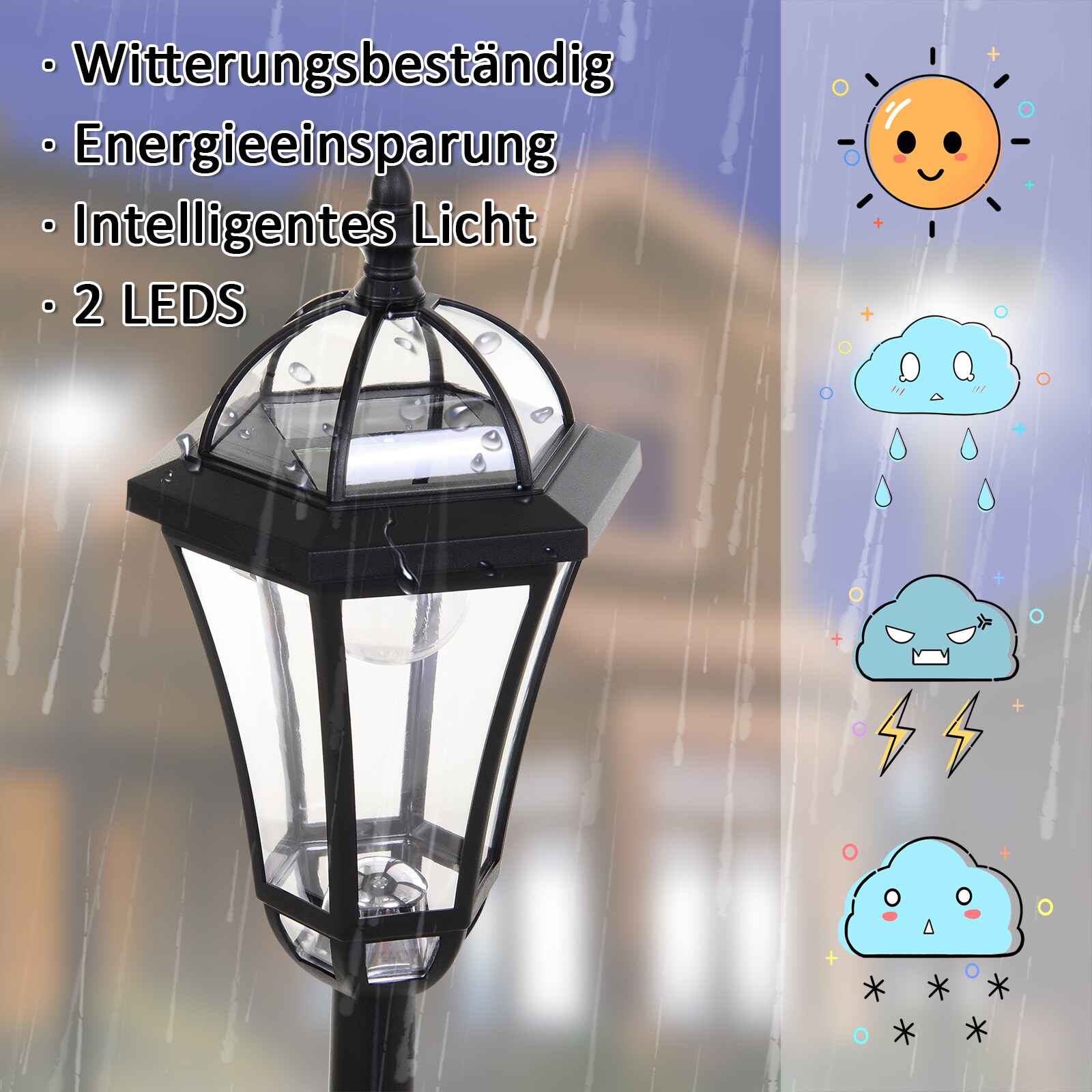 Outsunny Solar Gartenlaterne im 2er-Set schwarz 18,5 x 129 cm (ØxH)