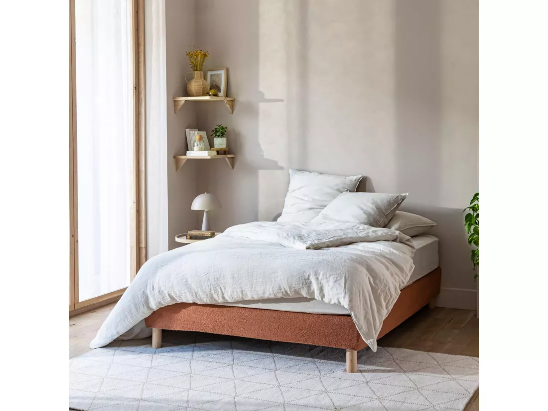 Cache-sommier bouclette intégral terracotta 180x200 - Boucletta