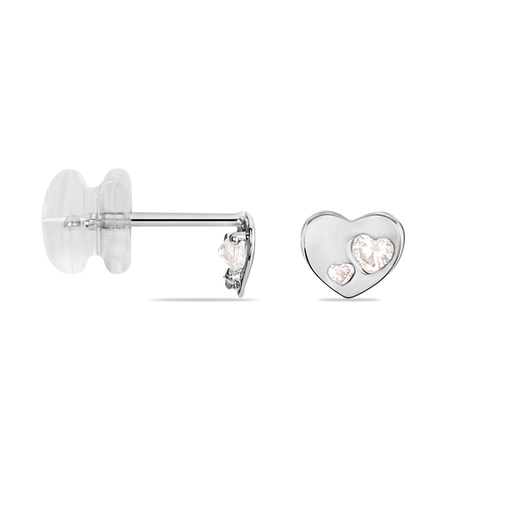 Boucles D'oreilles Puces Daria Coeur Plein Or Blanc Oxyde De Zirconium