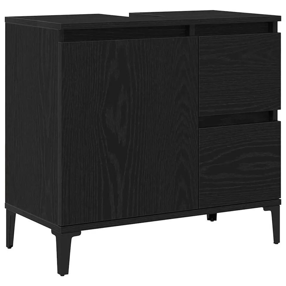 vidaXL - Wastafelonderkast met 1 deur 2 lades - Zwart eiken - Hout - 65x33x60 cm
