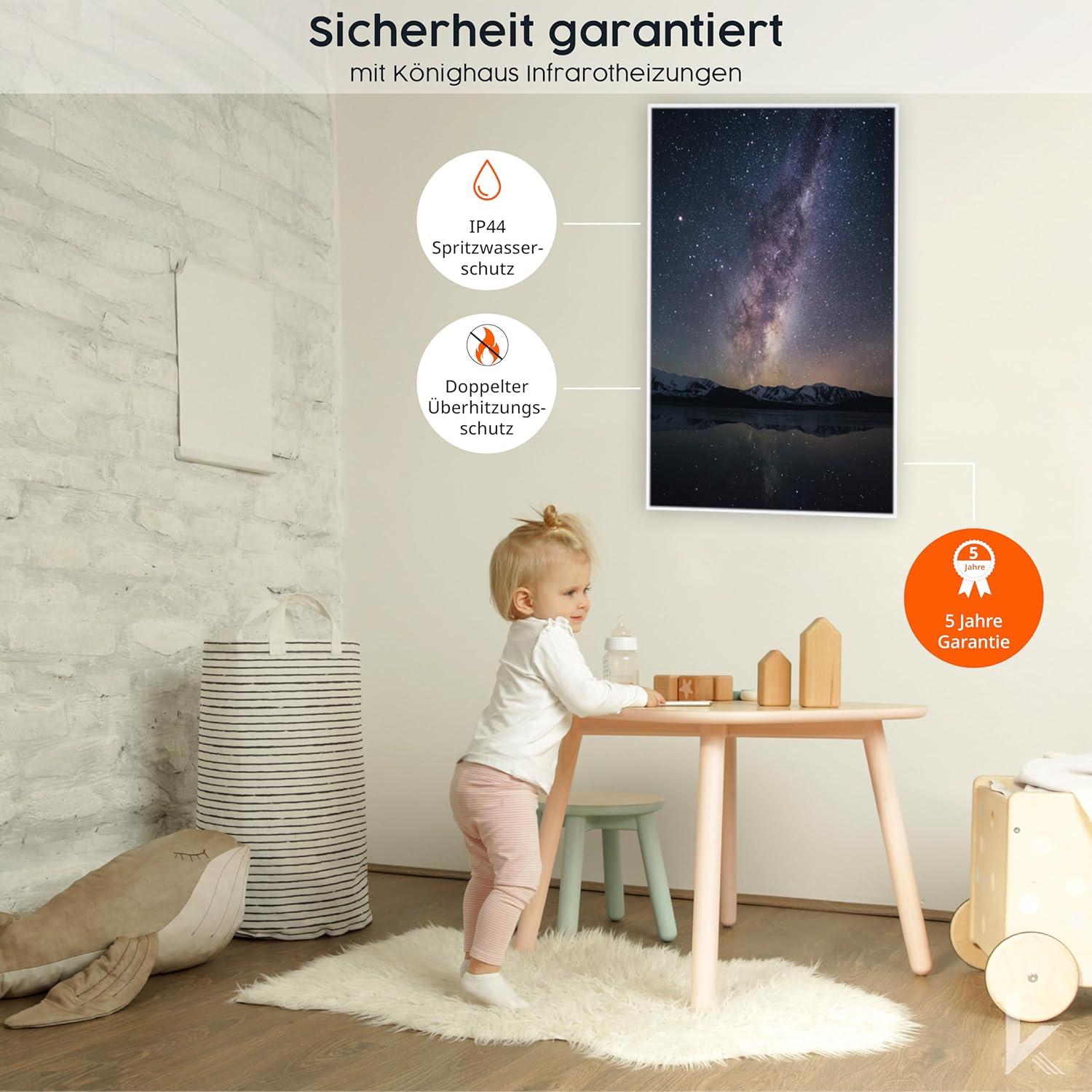 Könighaus Infrarotheizung mit Bild - 1000 Watt + Smart Thermostat & Könighaus APP - Energiesparende Infrarot Wandheizung mit Bildmotiv – TÜV SÜD - Weißer Rahmen (06. Aussicht Norwegen)