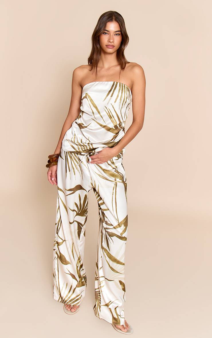 Vert Top Bandeau Froncé En Satin À Rayures