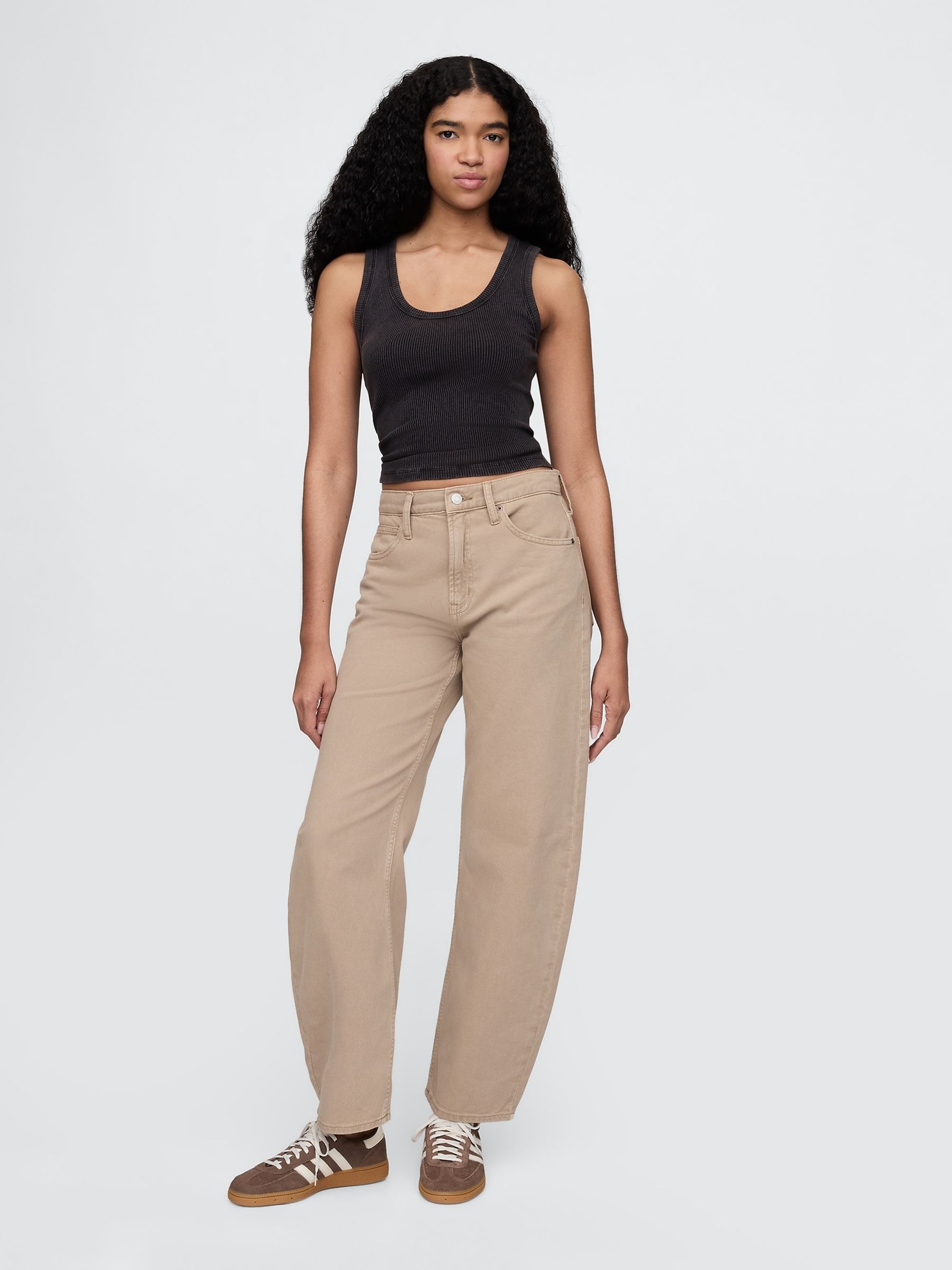 Beige - Gap jeans met hoge taille en toelopende pijpen