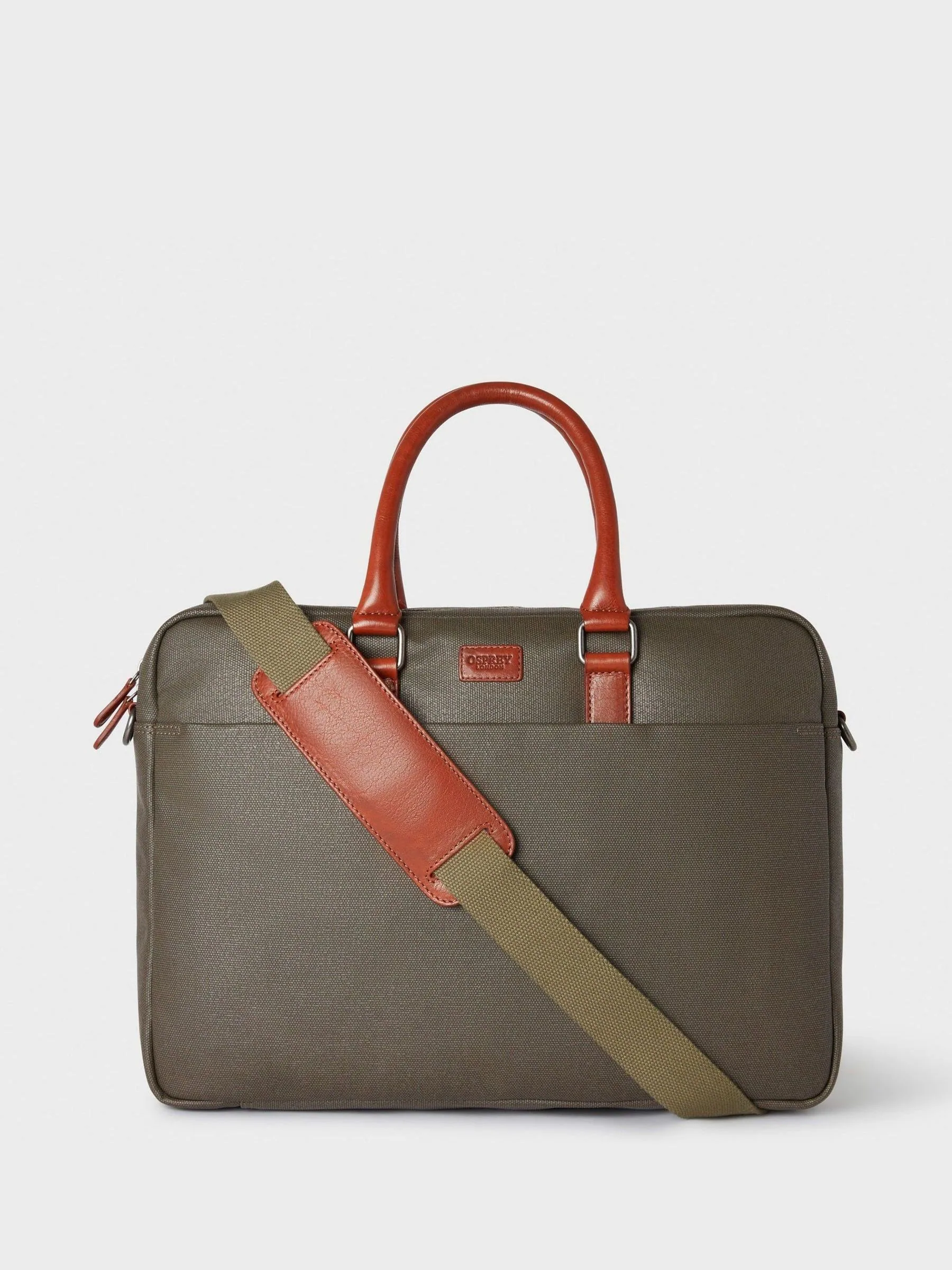 Groen - OSPREY LONDON - Gewaxte canvas en glanzende kalfsleren Grantham laptoptas