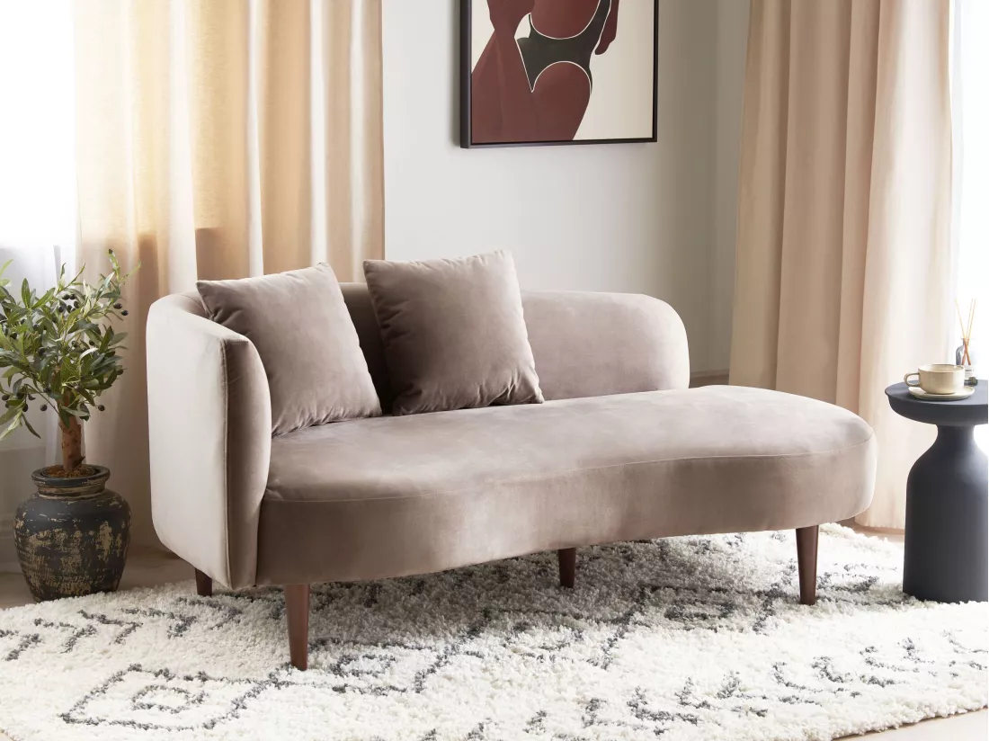 Chaise longue côté droite en velours taupe CHAUMONT