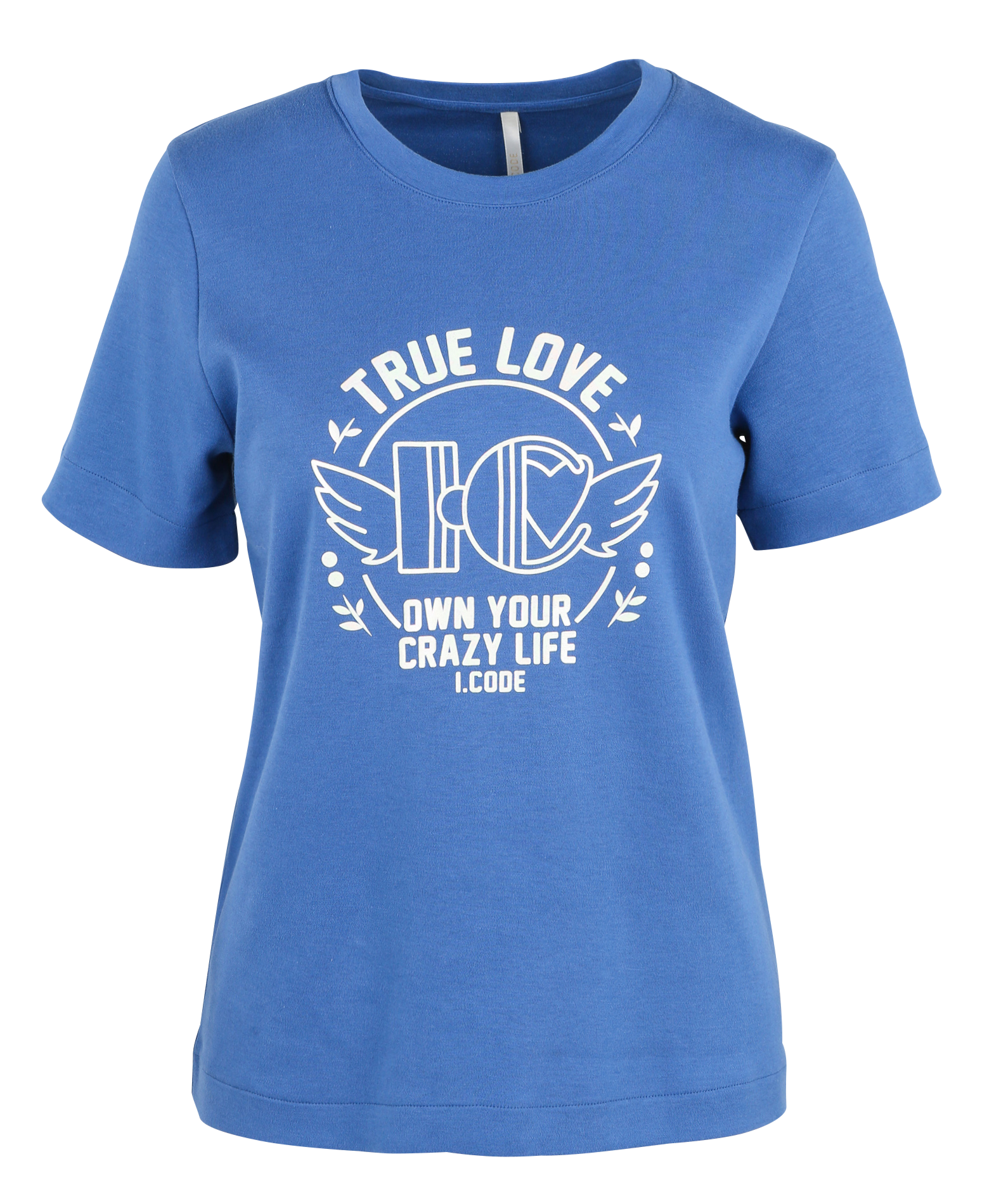 Tee-shirt droit col rond sérigraphié en coton | Bleu